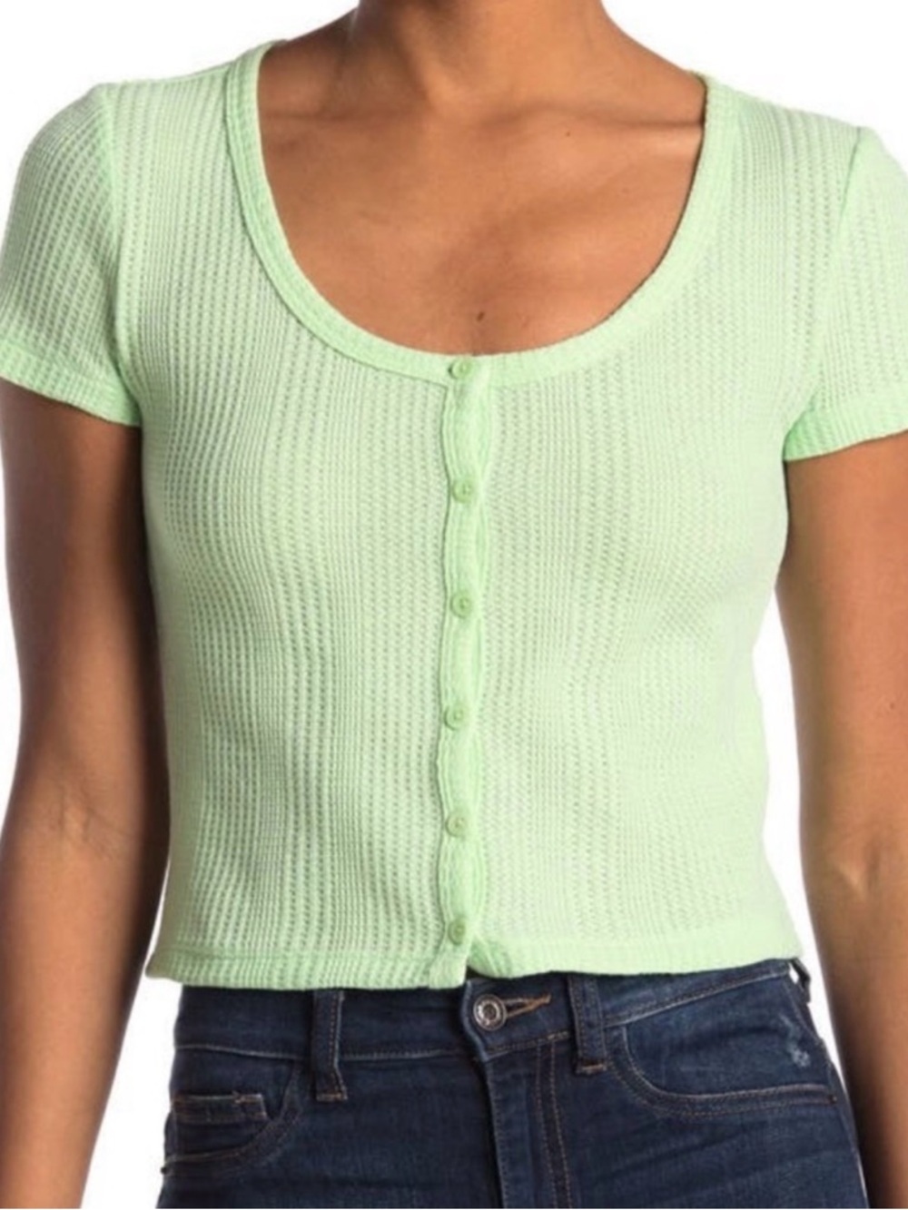 Eloide Waffle Knit Button Front Closure Top
